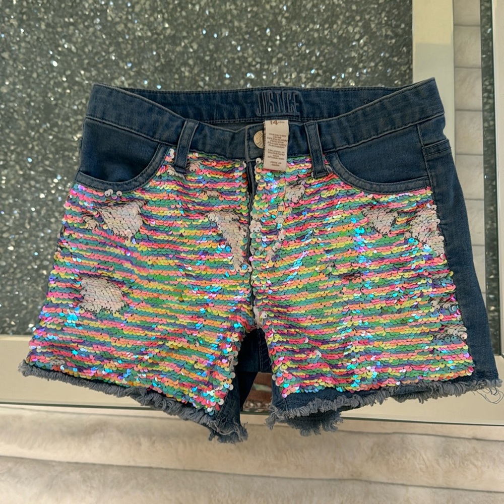 Justice Jeans sequin multicolor shorts size 14 slim